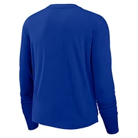 Women's Nike Royal Seattle Seahawks Layered Logo Cropped Long Sleeve Fashion T-Shirt