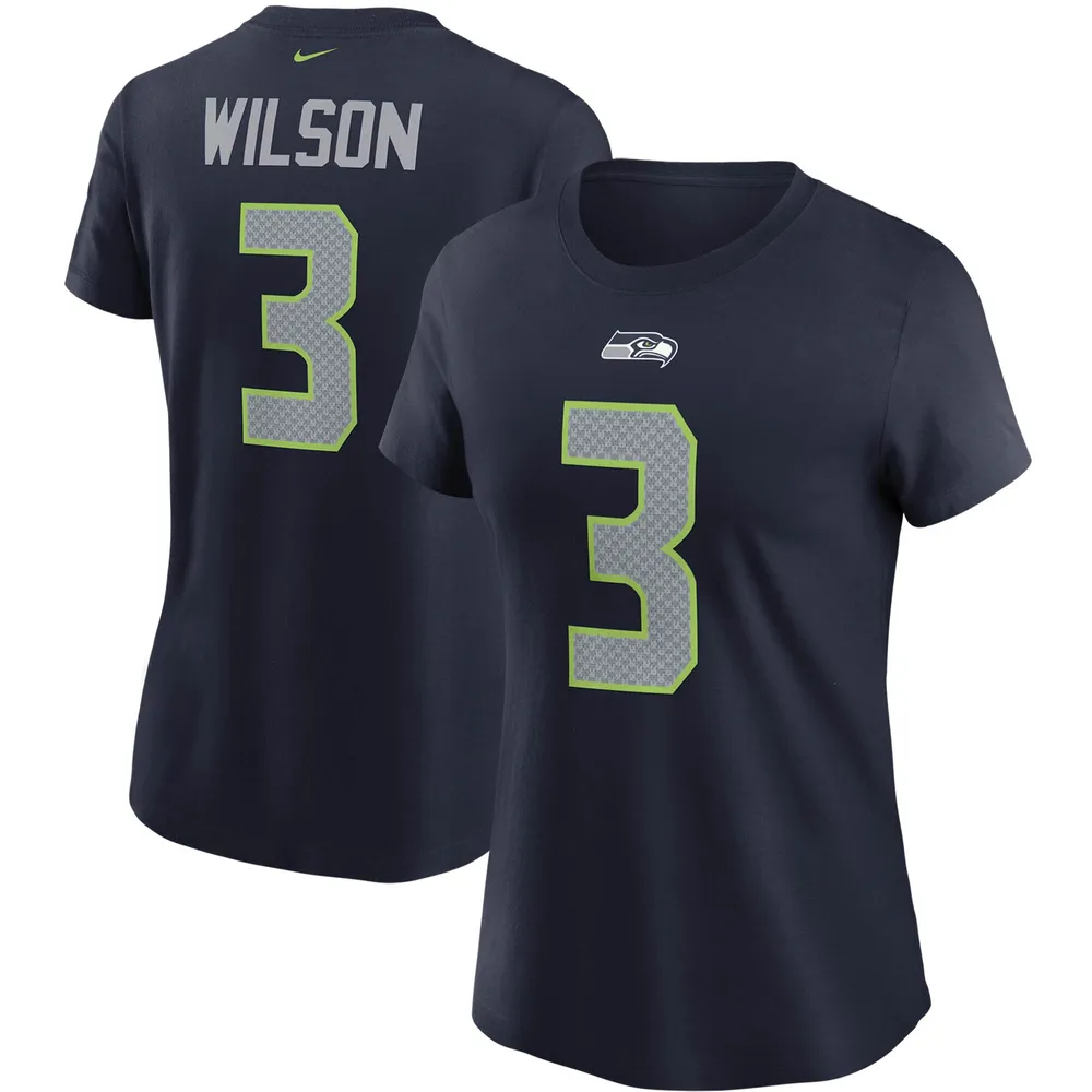 T-shirt avec nom et numéro Nike Russell Wilson College Navy pour femmes des Seattle Seahawks