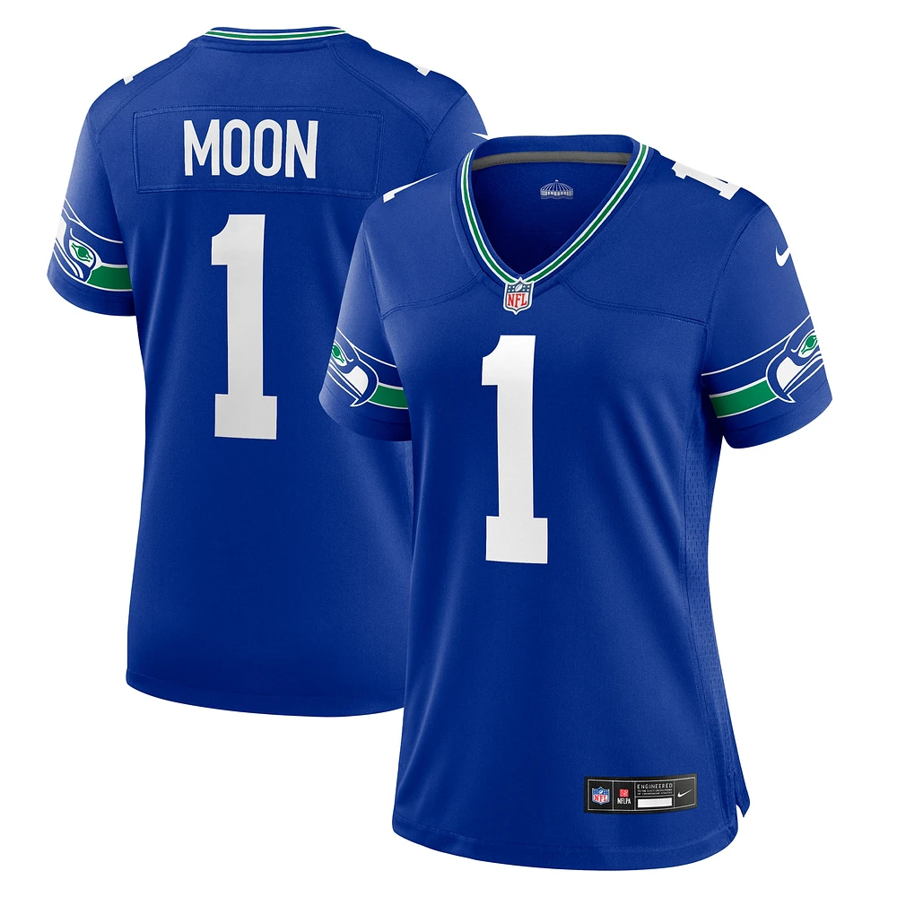 Maillot de match joueur à la retraite Nike Warren Moon Royal Seattle Seahawks Throwback pour femme