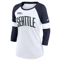 Women's Nike White/College Navy Seattle Seahawks Football Pride Slub - 3/4 Raglan Sleeve T-Shirt