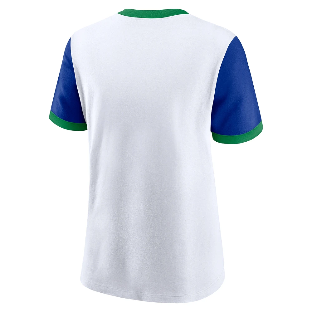 T-shirt Nike pour femme blanc/royal Seattle Seahawks Rewind Ringer