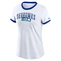 T-shirt Nike blanc Seattle Seahawks Rewind Ringer Distressed Tri-Blend pour femme