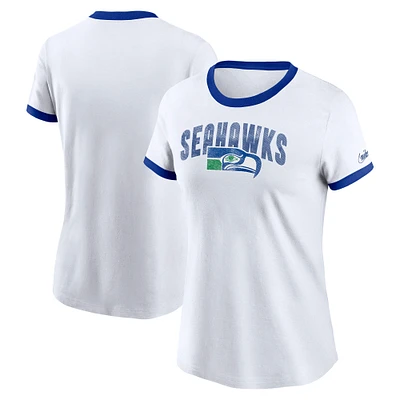 T-shirt Nike blanc Seattle Seahawks Rewind Ringer Distressed Tri-Blend pour femme