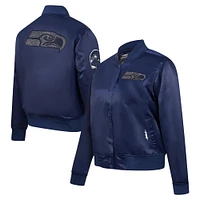 Veste à boutons-pression en satin ornée de bijoux pour femme Pro Standard College Navy Seattle Seahawks