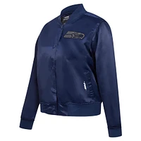 Women's Pro Standard College Navy Seattle Seahawks Jeweled Satin Full-Snap Jacket