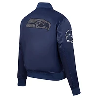 Women's Pro Standard College Navy Seattle Seahawks Jeweled Satin Full-Snap Jacket