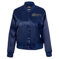 Women's Pro Standard College Navy Seattle Seahawks Jeweled Satin Full-Snap Jacket