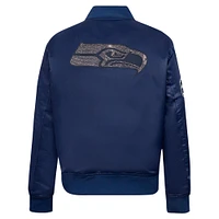 Women's Pro Standard College Navy Seattle Seahawks Jeweled Satin Full-Snap Jacket