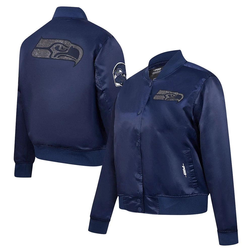 Women's Pro Standard College Navy Seattle Seahawks Jeweled Satin Full-Snap Jacket