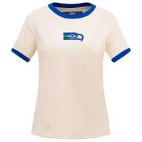 Women's Pro Standard Cream Seattle Seahawks Retro Classic Ringer T-Shirt