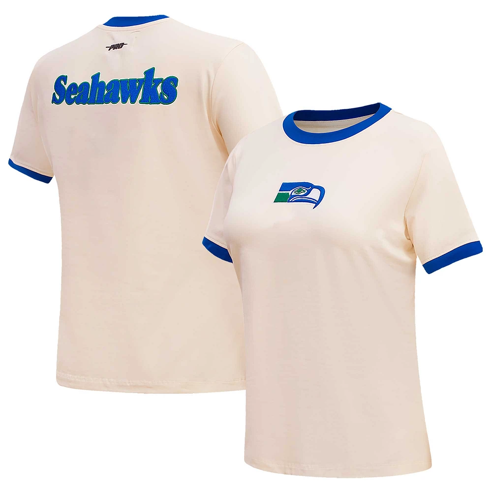 Women's Pro Standard Cream Seattle Seahawks Retro Classic Ringer T-Shirt