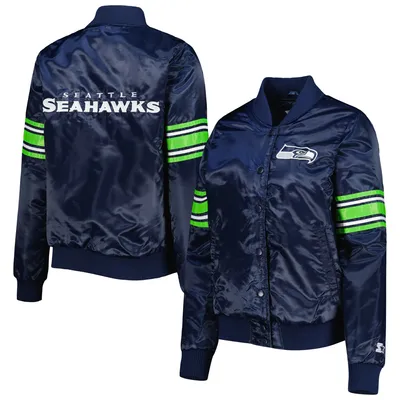 Seattle Seahawks Starter Women's Line Up Satin Full-Snap Varsity Jacket - College Navy