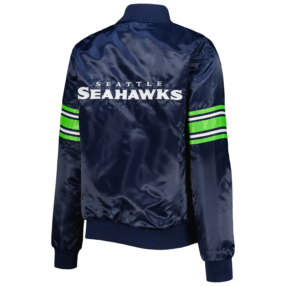 Veste universitaire Starter College Navy Seattle Seahawks Line Up Satin Full-Snap Varsity pour femme