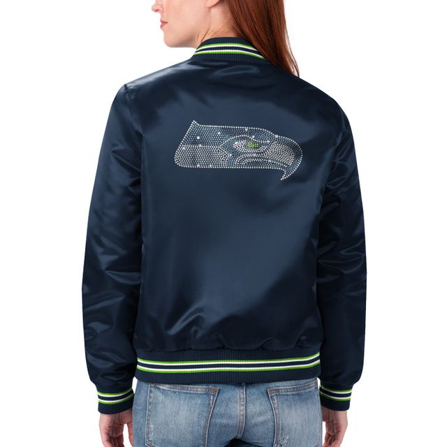 Women's Starter College Navy Seattle Seahawks Varsity Lover Satin Full-Snap  Jacket