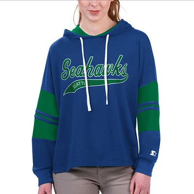 Women's Starter Royal Seattle Seahawks Bump And Run Long Sleeve Hoodie T-Shirt