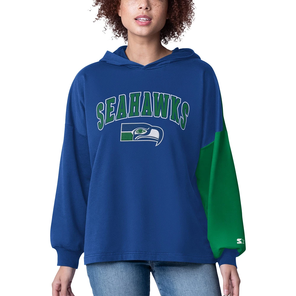 Women's Starter Royal Seattle Seahawks Power Move Long Sleeve Pullover Hoodie