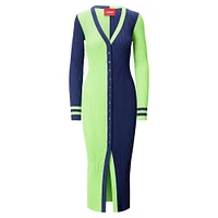 Women's STAUD Neon Green/Navy Seattle Seahawks Shoko Knit Button-Up Sweater Dress