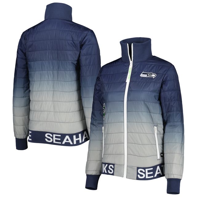 Veste matelassée à glissière pleine longueur Seattle Seahawks The Wild Collective College bleu marine/gris pour femme