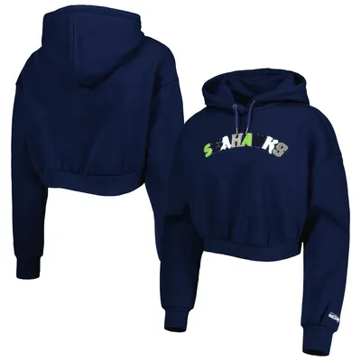 Seattle Seahawks The Wild Collective Women's Cropped Pullover Hoodie - College Navy