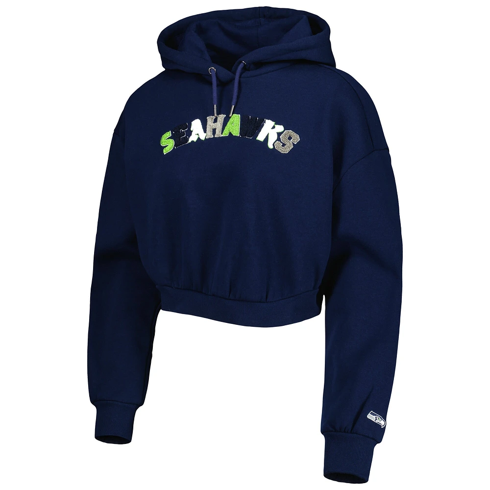 Women's The Wild Collective College Navy Seattle Seahawks Cropped Pullover Hoodie