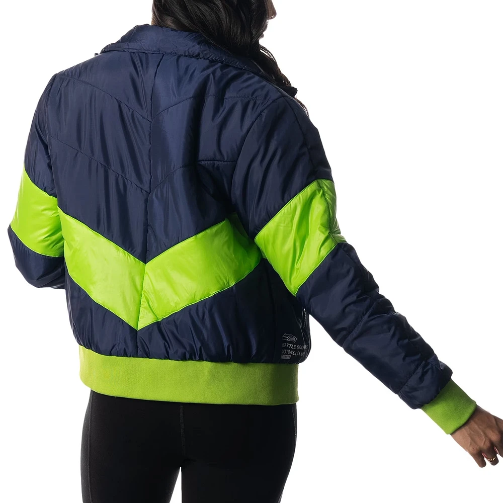 Women's The Wild Collective College Navy Seattle Seahawks Puffer Full-Zip Hoodie