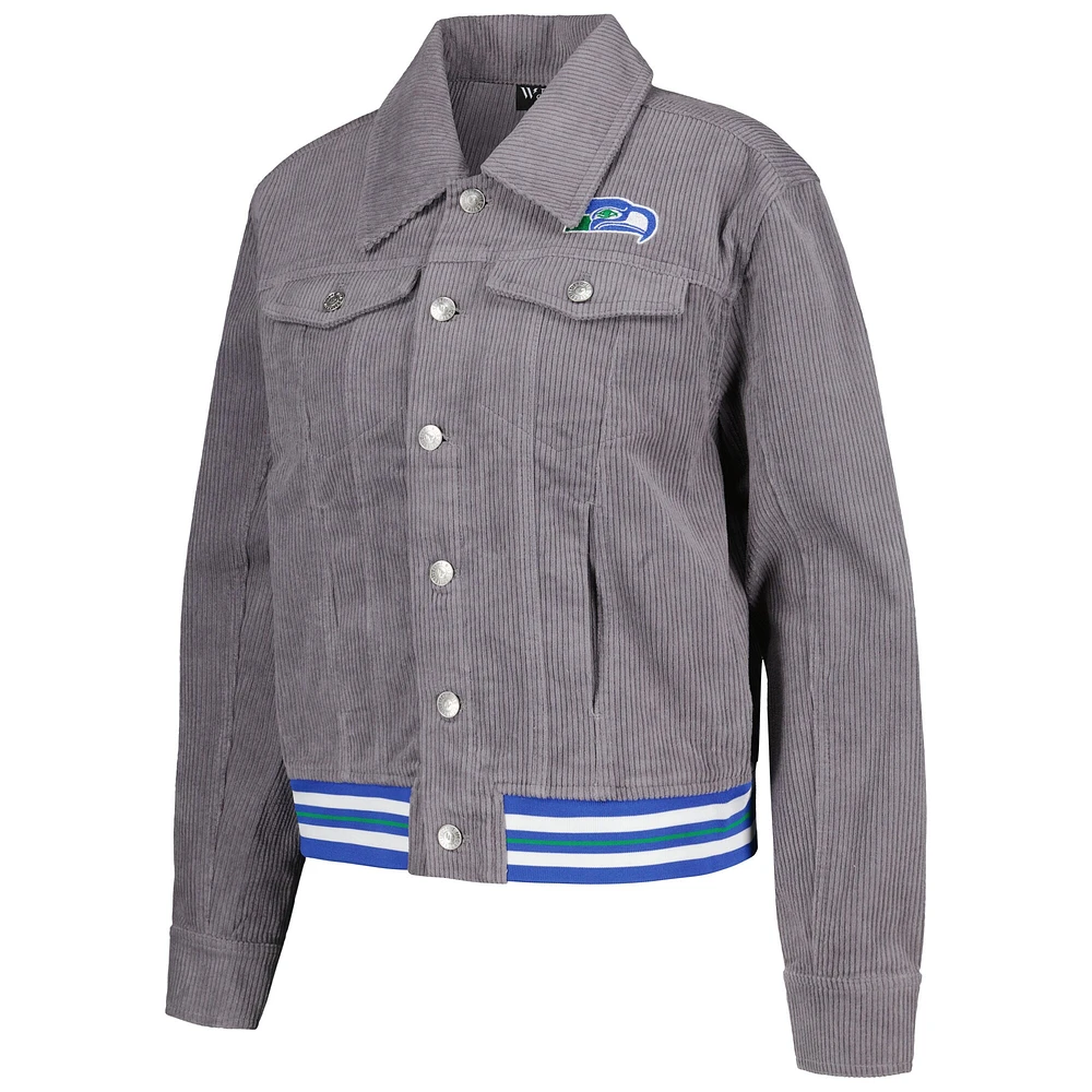 Veste boutonnée en velours côtelé violet Seattle Seahawks The Wild Collective pour femme