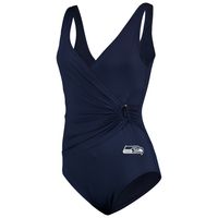 Women's Tommy Bahama College Navy Seattle Seahawks Pearl Clara Wrap One-Piece Swimsuit