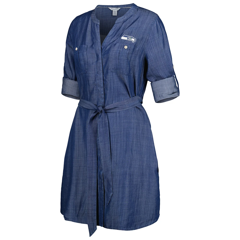 Women's Tommy Bahama Denim Seattle Seahawks Mission Beach Indigo Button-Up Long Sleeve Dress