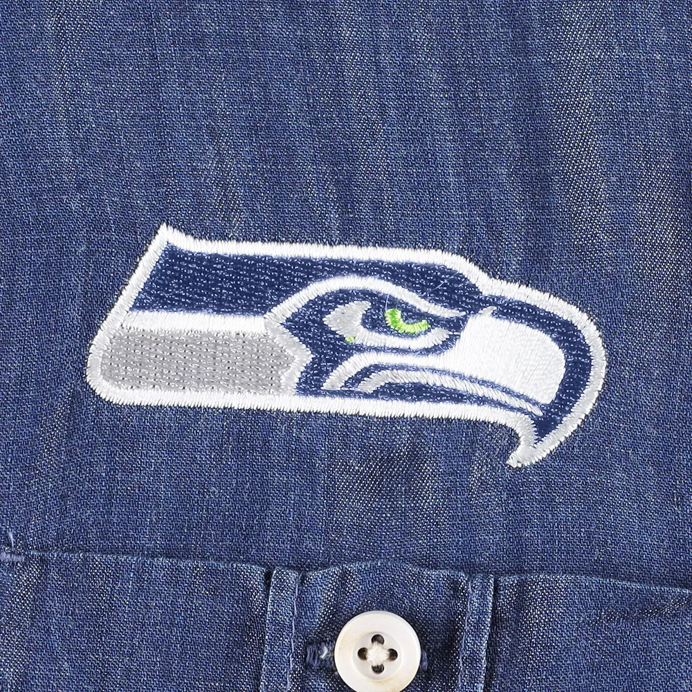 Women's Tommy Bahama Denim Seattle Seahawks Mission Beach Indigo Button-Up Long Sleeve Dress
