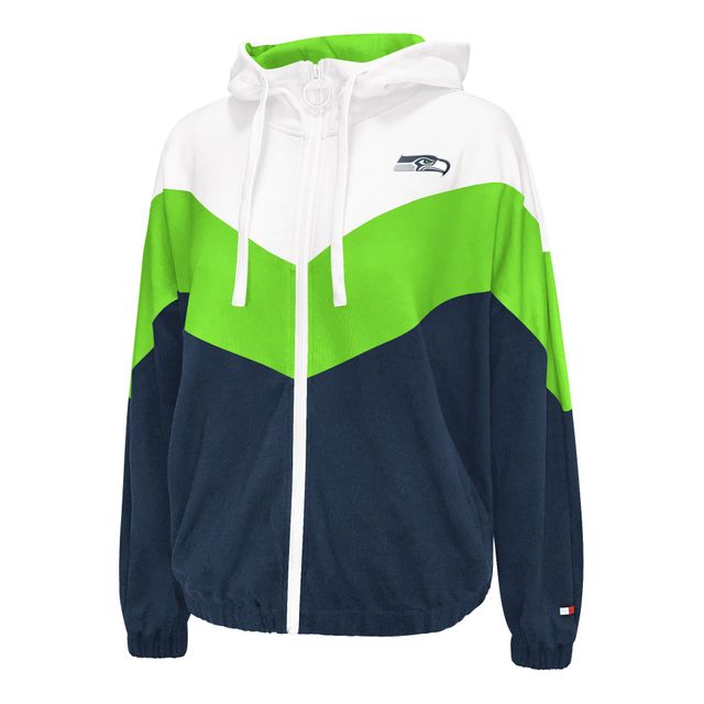 Tommy Hilfiger College Navy/Neon Green Seattle Seahawks Abrena pour femme - Veste à capuche entièrement zippée