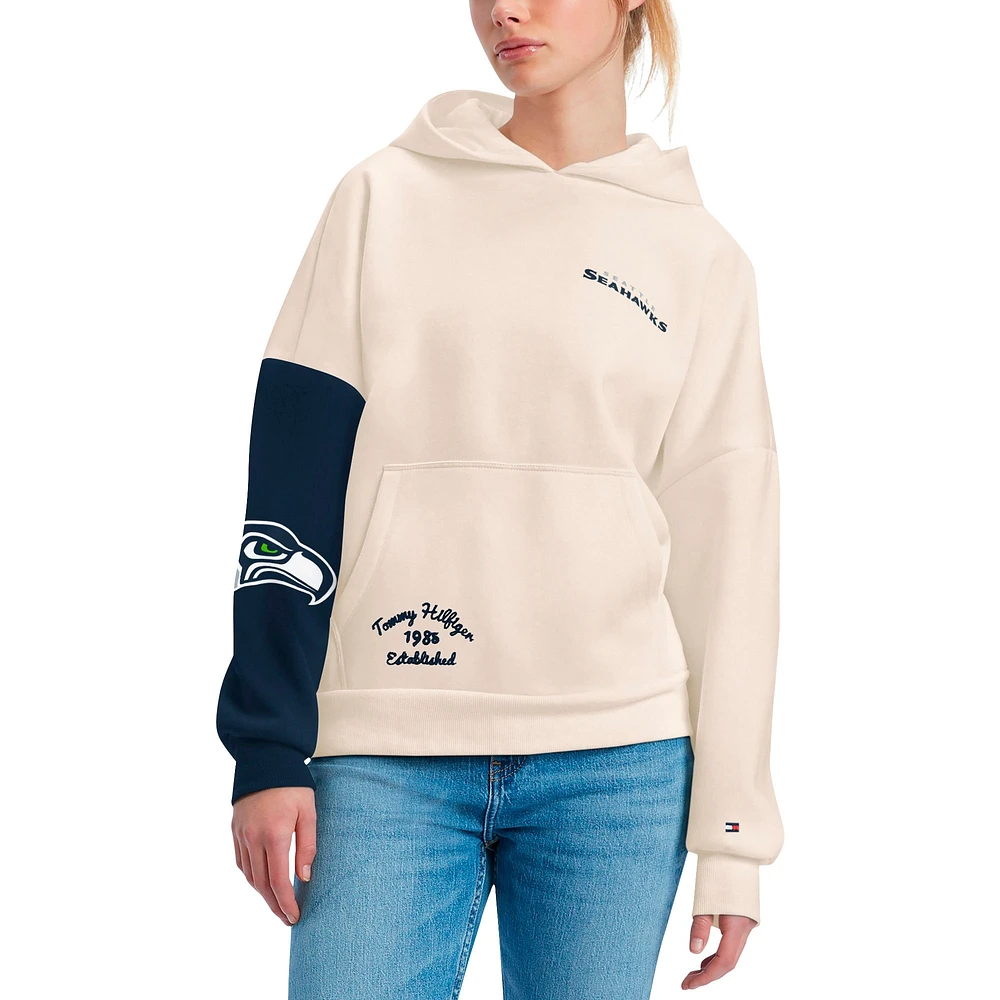 Women's Tommy Hilfiger Cream/Navy Seattle Seahawks Harriet Pullover Hoodie