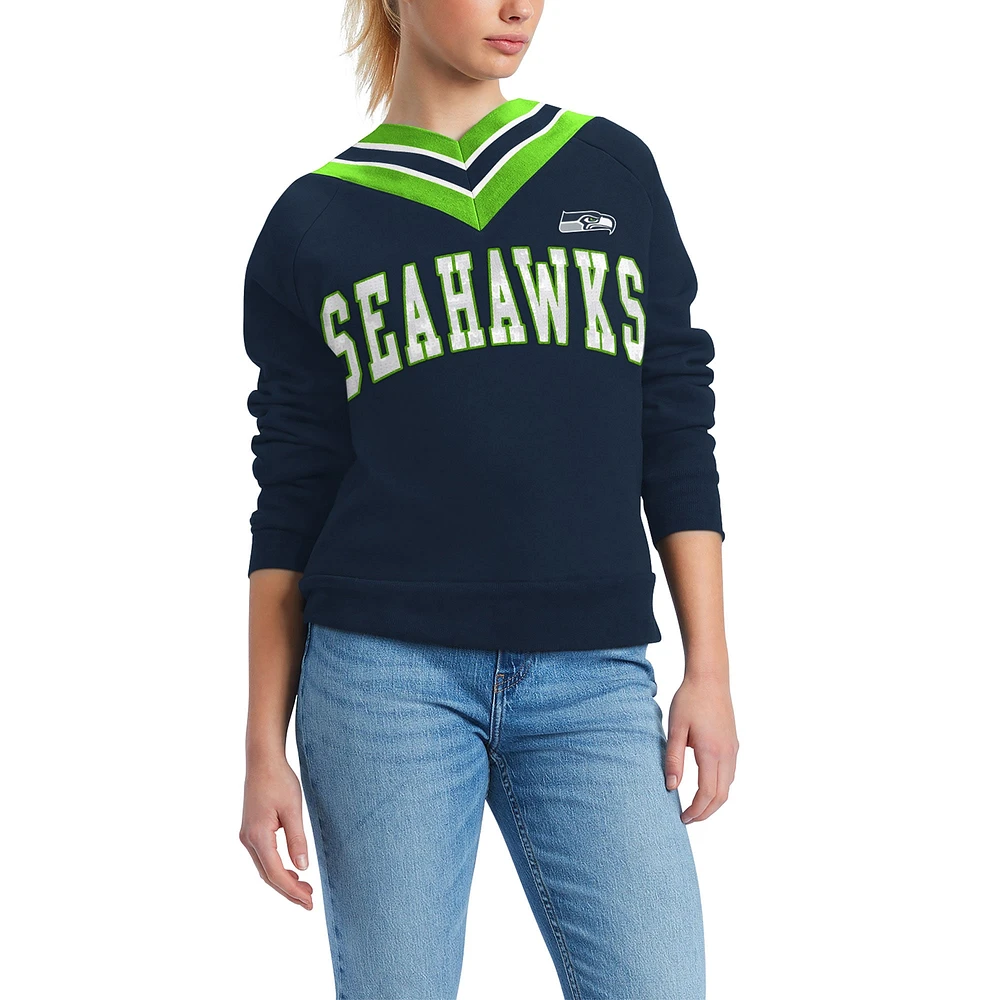 Sweat-shirt à col en V Tommy Hilfiger pour femmes bleu marine Seattle Seahawks Heidi