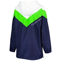 Women's Tommy Hilfiger White/Neon Green Seattle Seahawks Staci Half-Zip Hoodie Windbreaker Jacket