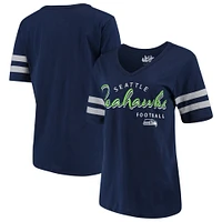 Women's Touch College Navy Seattle Seahawks Triple Play V-Neck T-Shirt