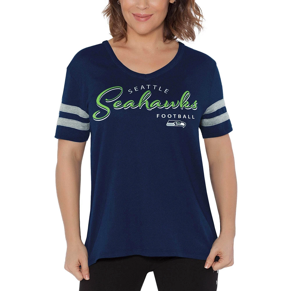 Women's Touch College Navy Seattle Seahawks Triple Play V-Neck T-Shirt