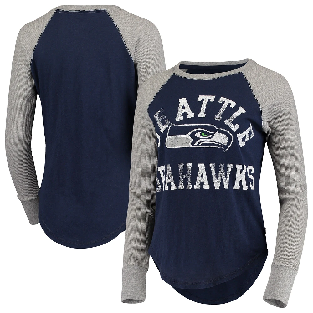 Women's Touch College Navy Seattle Seahawks Waffle Raglan Lightweight Long Sleeve T-Shirt