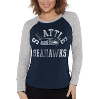 T-shirt léger à manches longues raglan gaufré bleu marine pour femme Touch College Seattle Seahawks