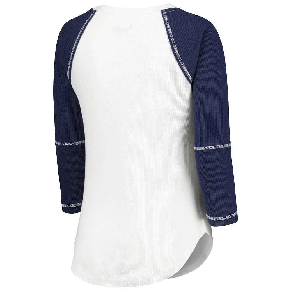 Women's Touch White/Navy Seattle Seahawks Rebel Raglan Tri-Blend 3/4-Sleeve Lace-Up V-Neck T-Shirt