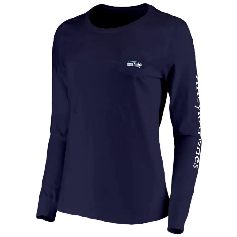 Women's Vineyard Vines College Navy Seattle Seahawks Helmet Long Sleeve T-Shirt