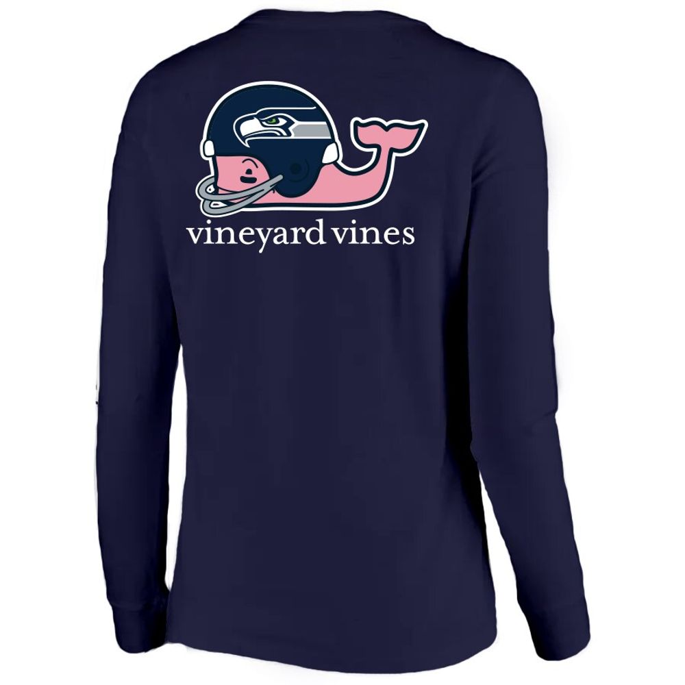 Women's Vineyard Vines College Navy Seattle Seahawks Helmet Long Sleeve T-Shirt