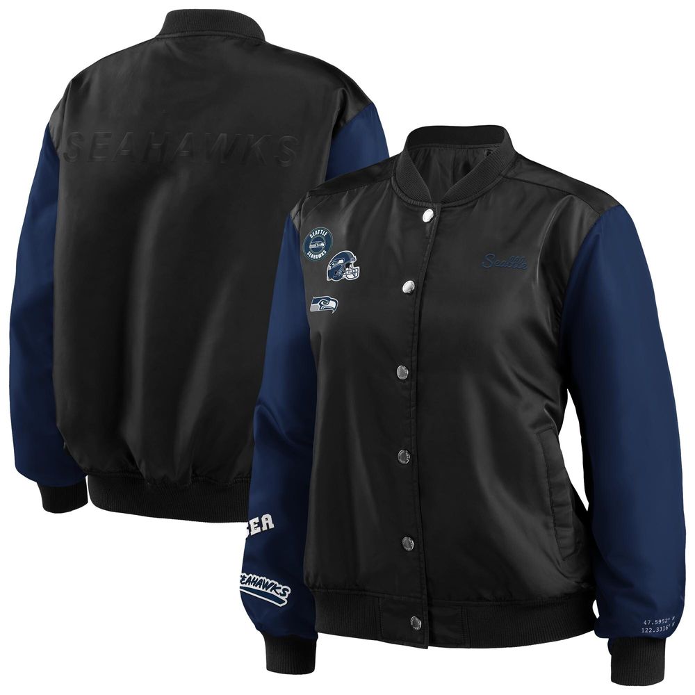 Women's WEAR by Erin Andrews Black Seattle Seahawks Bomber Full-Snap Jacket