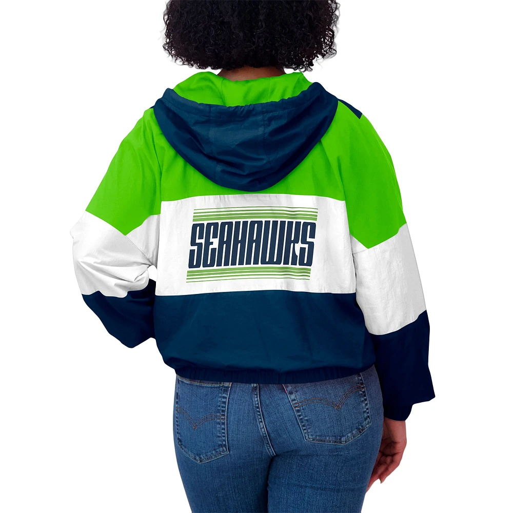 Women's WEAR by Erin Andrews College Navy/Neon Green Seattle Seahawks Plus Color Block Full-Zip Windbreaker Jacket