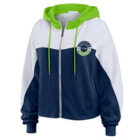 Women's WEAR by Erin Andrews College Navy/White Seattle Seahawks Color Block Full-Zip Hoodie