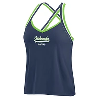 Women's WEAR by Erin Andrews College Navy Seattle Seahawks Cross Strap Tri-Blend Tank Top