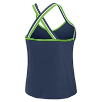 Women's WEAR by Erin Andrews College Navy Seattle Seahawks Cross Strap Tri-Blend Tank Top