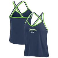 Women's WEAR by Erin Andrews College Navy Seattle Seahawks Cross Strap Tri-Blend Tank Top