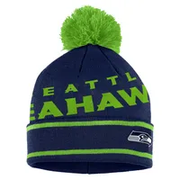 Ensemble bonnet à revers en tricot double jacquard avec pompon et gants pour femme WEAR by Erin Andrews College Navy Seattle Seahawks