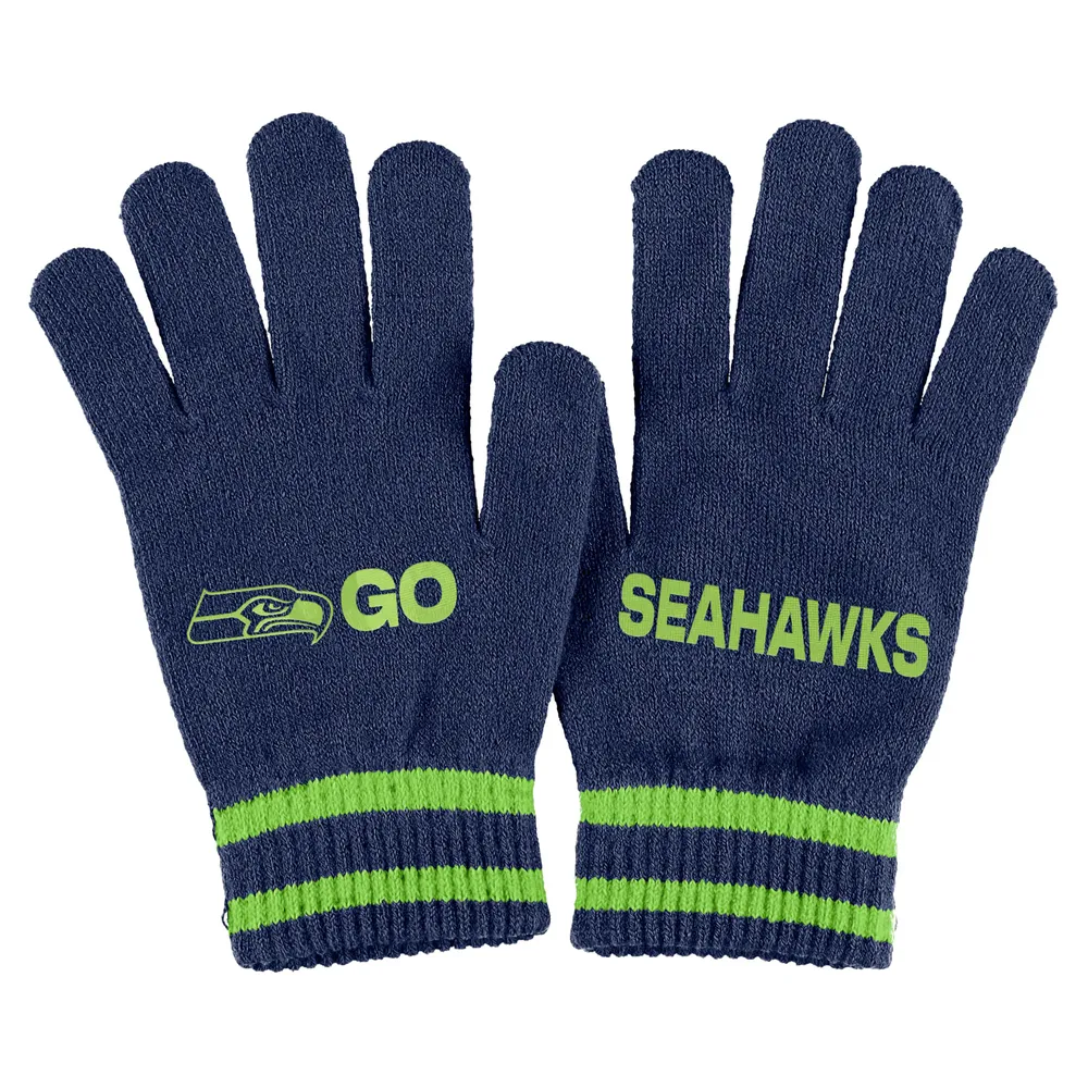 Ensemble bonnet à revers en tricot double jacquard avec pompon et gants pour femme WEAR by Erin Andrews College Navy Seattle Seahawks