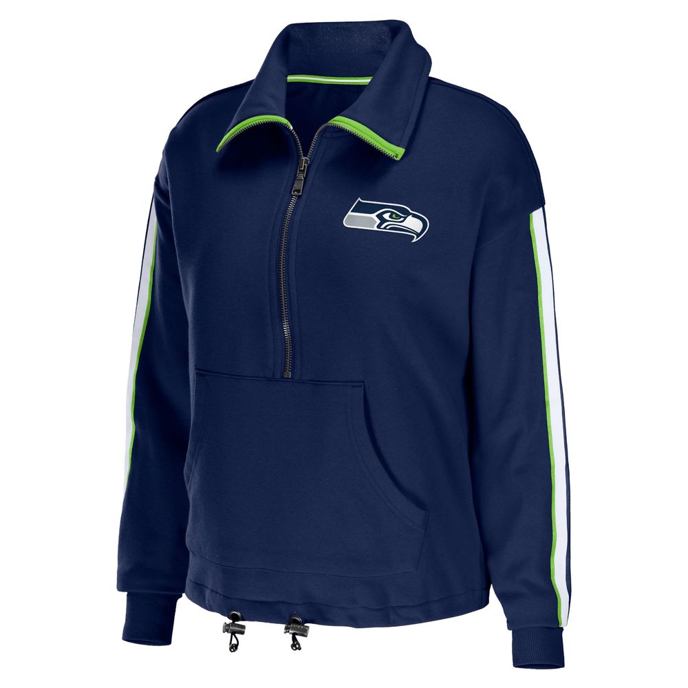 Women's WEAR by Erin Andrews College Navy Seattle Seahawks Logo Stripe Half-Zip Top