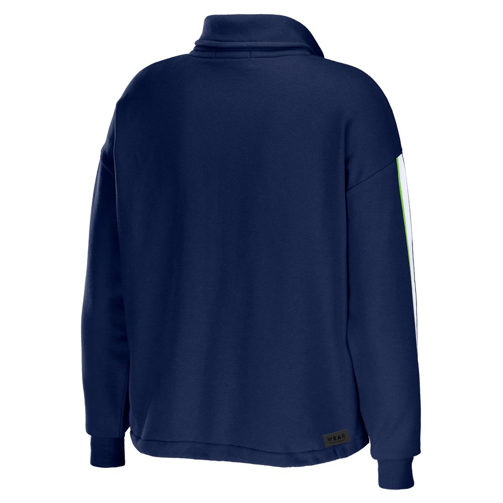 Women's WEAR by Erin Andrews College Navy Seattle Seahawks Logo Stripe Half-Zip Top